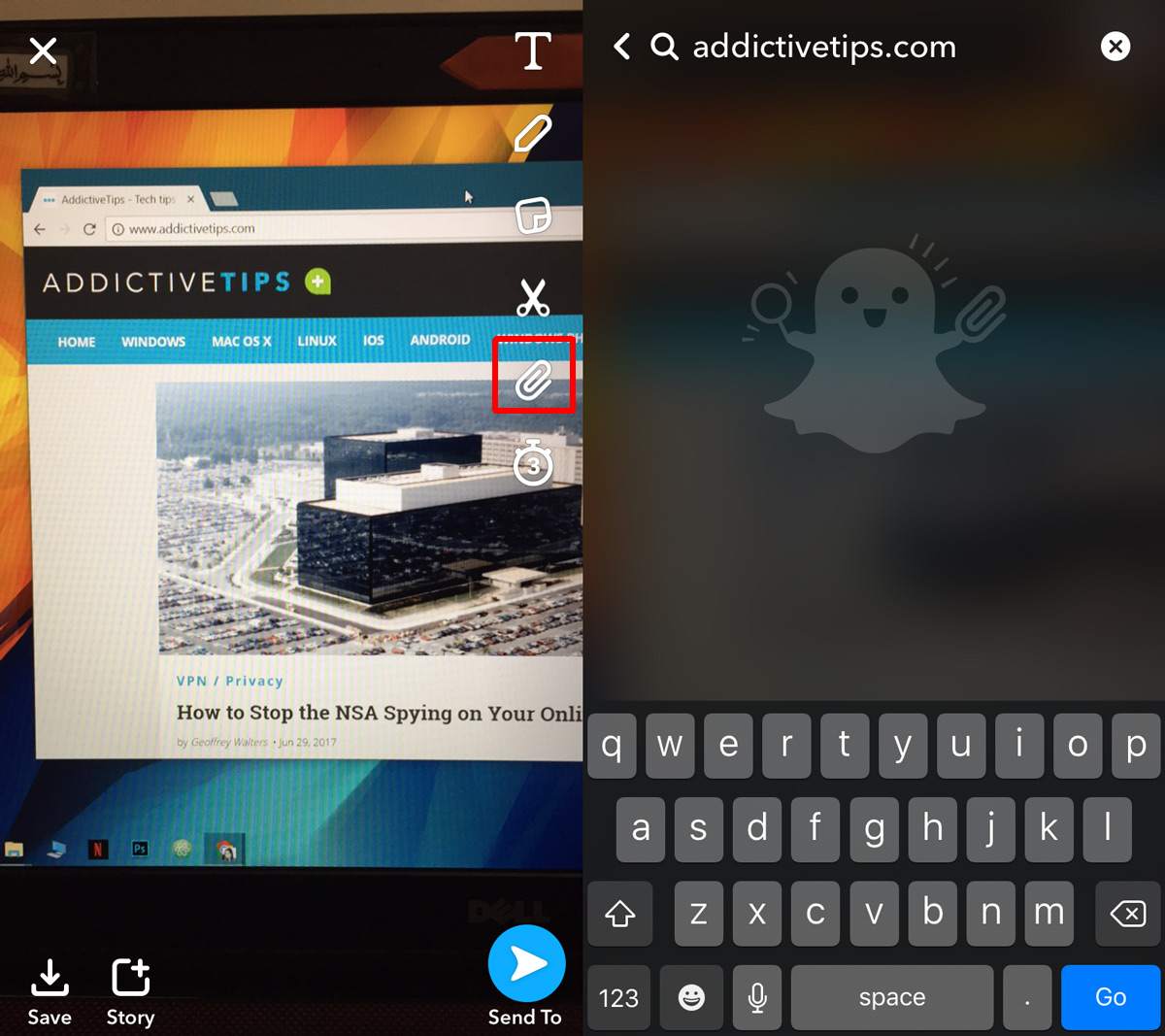 snapchat add link طریقه ی ارسال لینک ها و بازدید از آن ها در اسنپ چت