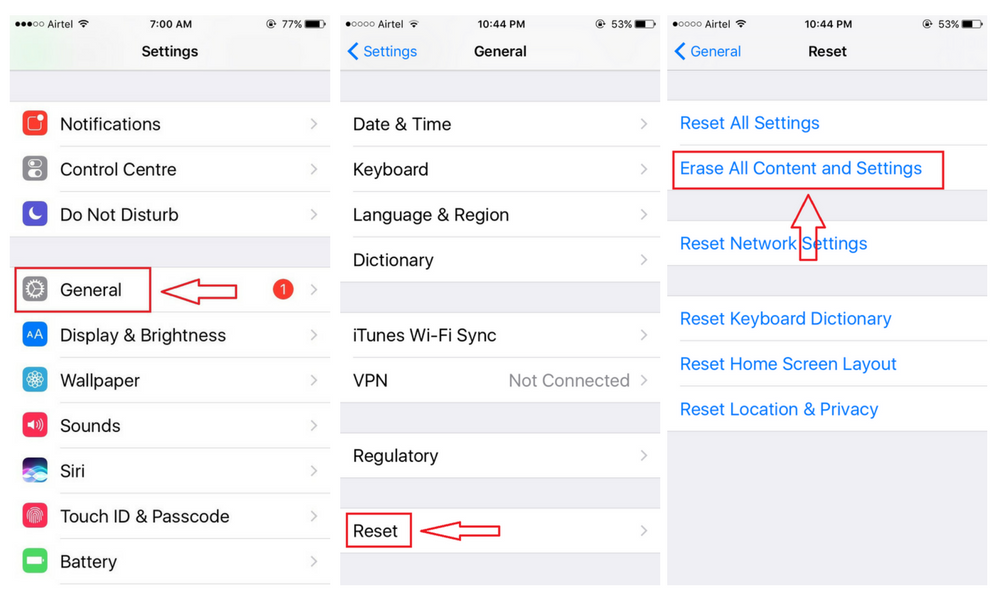 Erase all content iPhone 7 روش برای بازگردانی عکس های پاک شده در گوشی های آیفون