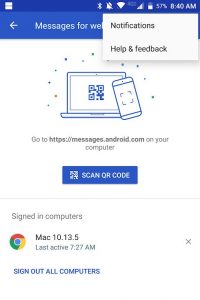 messages for web notification menu ارسال پیام از کامپیوتر با Android Messages
