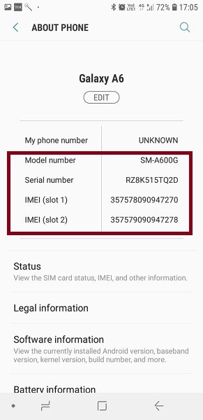 Samsung Original Check Code from the Menu step-3