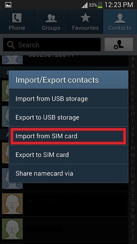 Select Import from SIM card-انتقال مخاطبین از سیم کارت به گوشی سامسونگ
