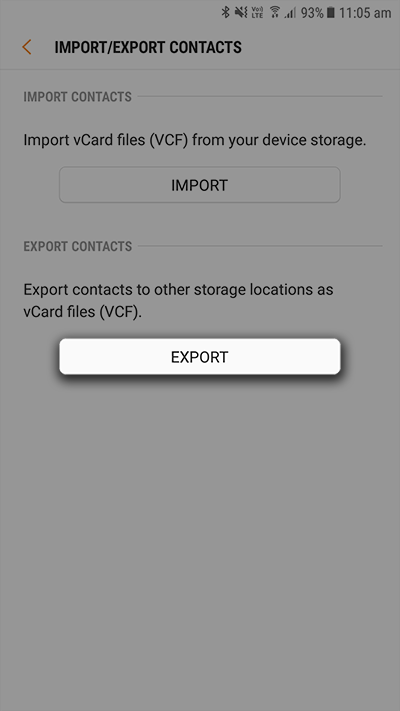 Select Export to save contacts to SIM card-انتقال مخاطبین از سیم کارت به گوشی سامسونگ