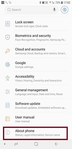 Samsung Original Check Code from the Menu step-2