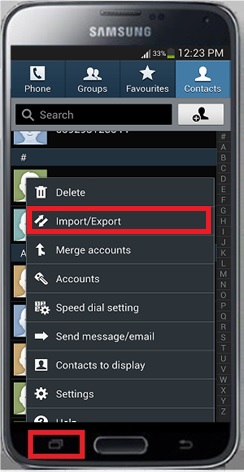 Select the Menu key and then Import/Export-انتقال مخاطبین از سیم کارت به گوشی سامسونگ