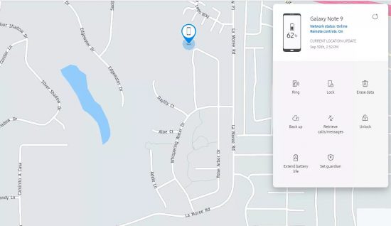 Samsung Find My Mobile map