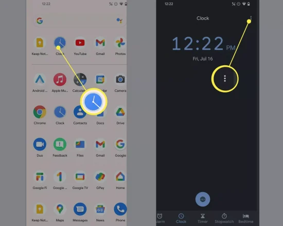 Clock app and Menu button on Android phone